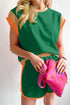 Contrast Trim Cap Sleeve Tee Shorts Set